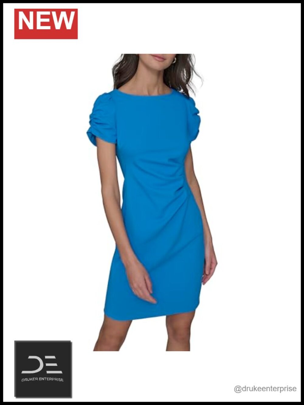 Karl Lagerfeld Sheath Mini Dress Ruched Sleeve Jewel Neck Business Casual